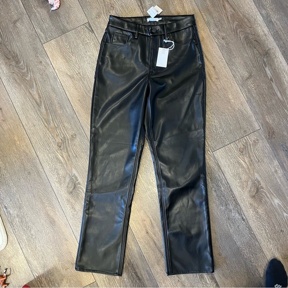 Good American Good Icon Faux Leather Pants Straight Leg Black Womens Size 10 - Picture 3 of 10